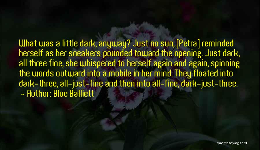 Blue Balliett Quotes: What Was A Little Dark, Anyway? Just No Sun, [petra] Reminded Herself As Her Sneakers Pounded Toward The Opening. Just