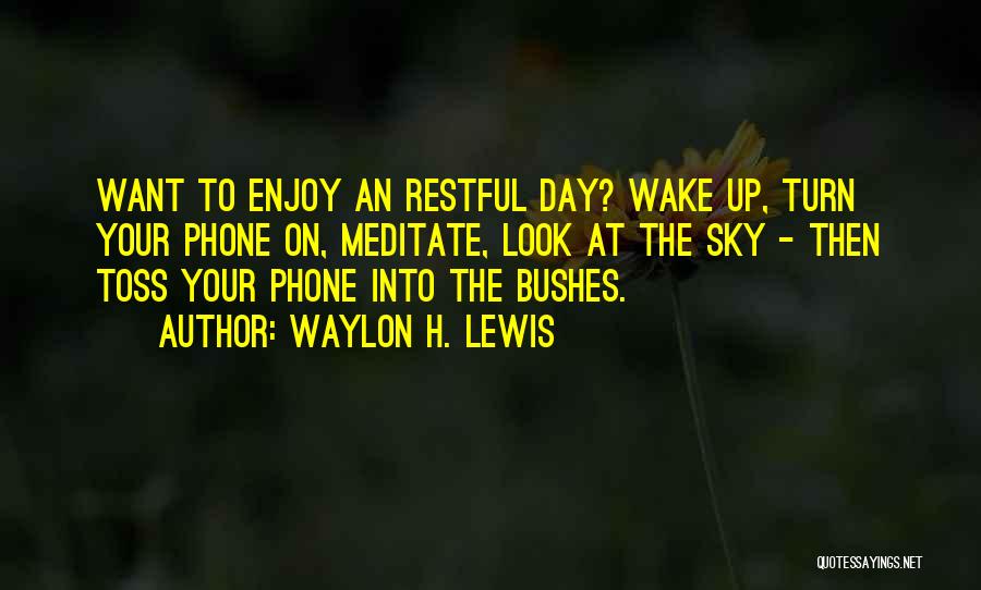 Waylon H. Lewis Quotes: Want To Enjoy An Restful Day? Wake Up, Turn Your Phone On, Meditate, Look At The Sky - Then Toss