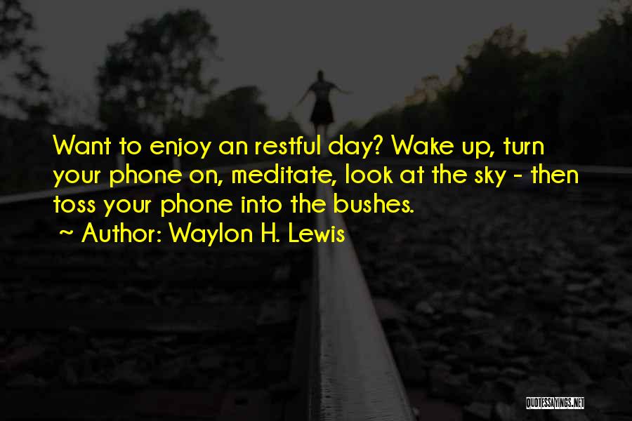 Waylon H. Lewis Quotes: Want To Enjoy An Restful Day? Wake Up, Turn Your Phone On, Meditate, Look At The Sky - Then Toss