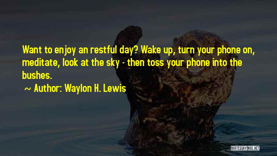 Waylon H. Lewis Quotes: Want To Enjoy An Restful Day? Wake Up, Turn Your Phone On, Meditate, Look At The Sky - Then Toss