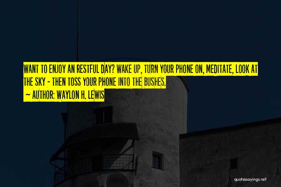 Waylon H. Lewis Quotes: Want To Enjoy An Restful Day? Wake Up, Turn Your Phone On, Meditate, Look At The Sky - Then Toss