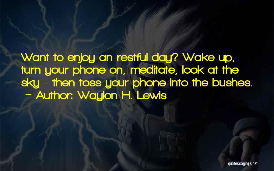 Waylon H. Lewis Quotes: Want To Enjoy An Restful Day? Wake Up, Turn Your Phone On, Meditate, Look At The Sky - Then Toss