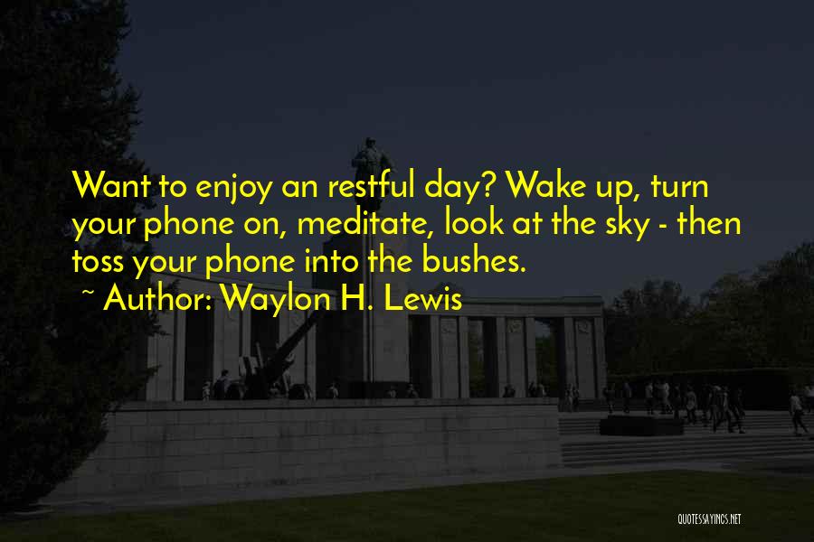 Waylon H. Lewis Quotes: Want To Enjoy An Restful Day? Wake Up, Turn Your Phone On, Meditate, Look At The Sky - Then Toss