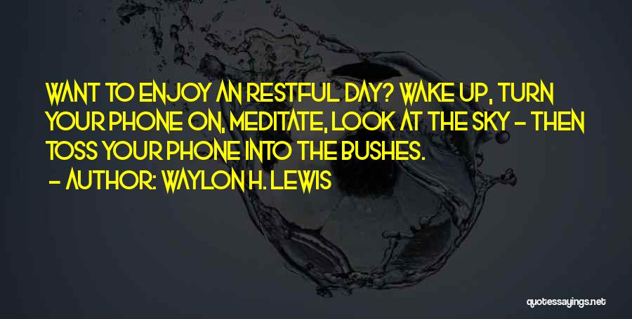 Waylon H. Lewis Quotes: Want To Enjoy An Restful Day? Wake Up, Turn Your Phone On, Meditate, Look At The Sky - Then Toss