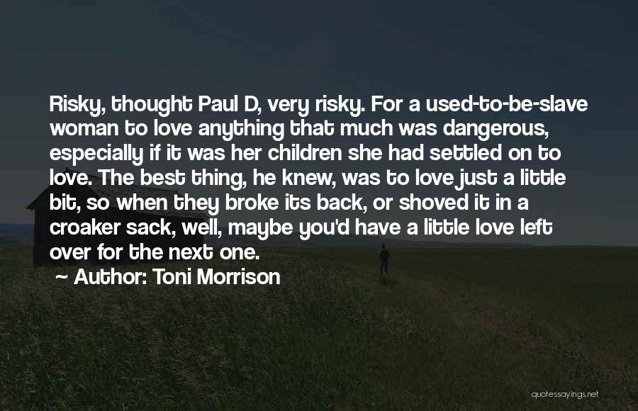 Toni Morrison Quotes: Risky, Thought Paul D, Very Risky. For A Used-to-be-slave Woman To Love Anything That Much Was Dangerous, Especially If It