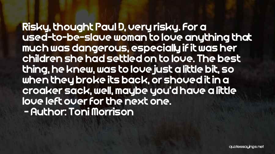 Toni Morrison Quotes: Risky, Thought Paul D, Very Risky. For A Used-to-be-slave Woman To Love Anything That Much Was Dangerous, Especially If It