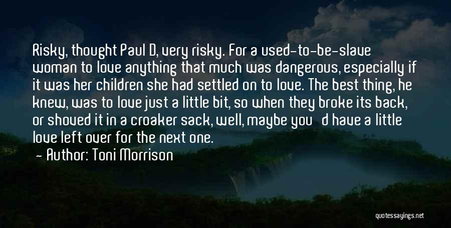 Toni Morrison Quotes: Risky, Thought Paul D, Very Risky. For A Used-to-be-slave Woman To Love Anything That Much Was Dangerous, Especially If It