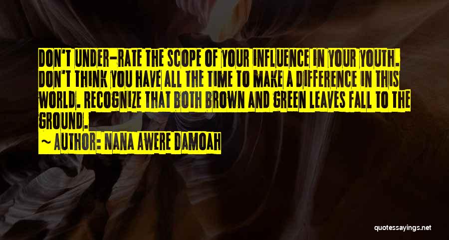 Nana Awere Damoah Quotes: Don't Under-rate The Scope Of Your Influence In Your Youth. Don't Think You Have All The Time To Make A