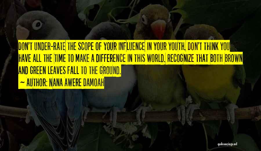 Nana Awere Damoah Quotes: Don't Under-rate The Scope Of Your Influence In Your Youth. Don't Think You Have All The Time To Make A