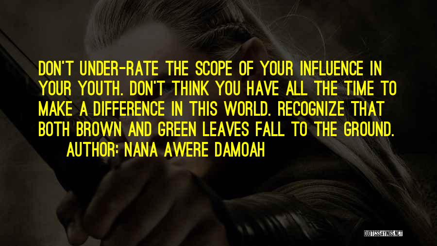 Nana Awere Damoah Quotes: Don't Under-rate The Scope Of Your Influence In Your Youth. Don't Think You Have All The Time To Make A