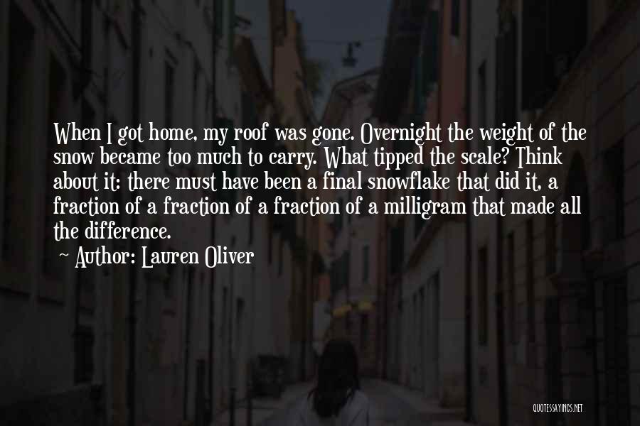 Lauren Oliver Quotes: When I Got Home, My Roof Was Gone. Overnight The Weight Of The Snow Became Too Much To Carry. What