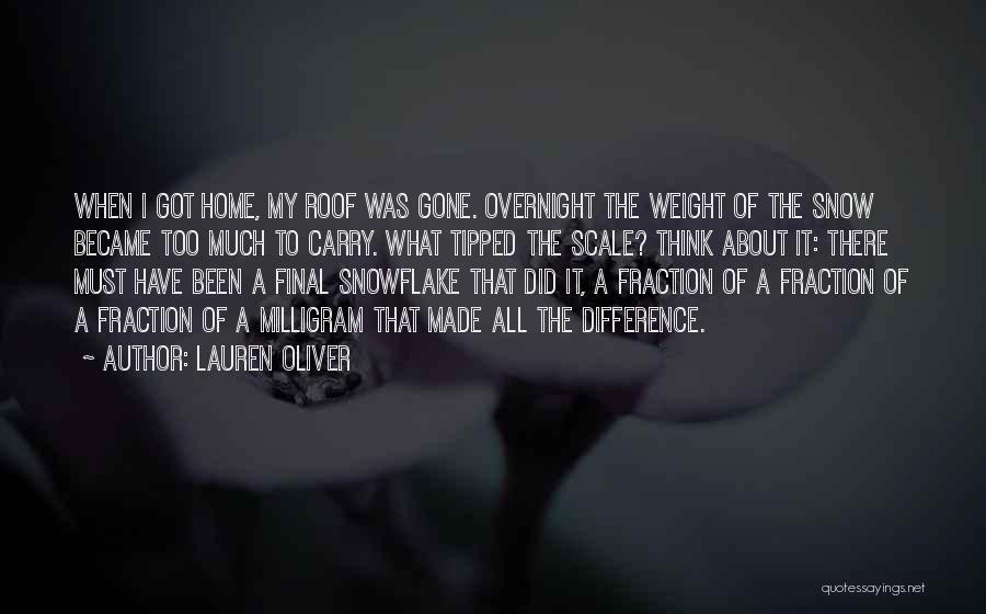 Lauren Oliver Quotes: When I Got Home, My Roof Was Gone. Overnight The Weight Of The Snow Became Too Much To Carry. What