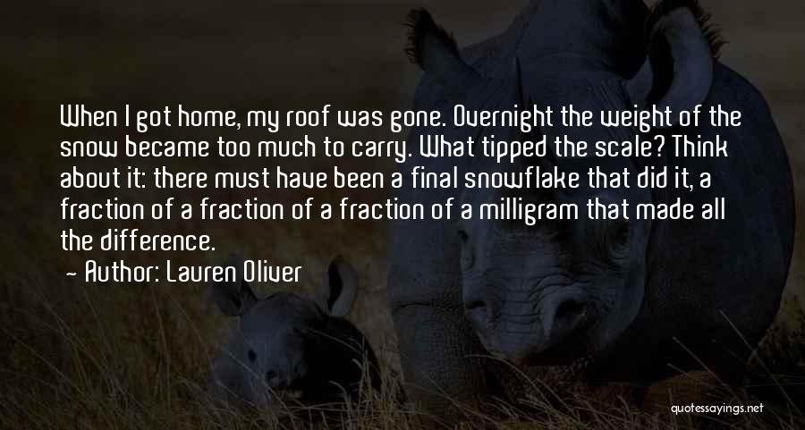 Lauren Oliver Quotes: When I Got Home, My Roof Was Gone. Overnight The Weight Of The Snow Became Too Much To Carry. What