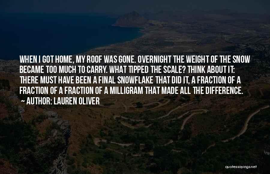 Lauren Oliver Quotes: When I Got Home, My Roof Was Gone. Overnight The Weight Of The Snow Became Too Much To Carry. What