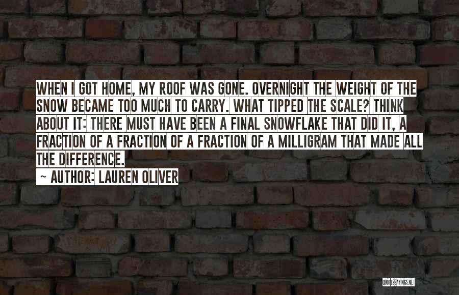 Lauren Oliver Quotes: When I Got Home, My Roof Was Gone. Overnight The Weight Of The Snow Became Too Much To Carry. What