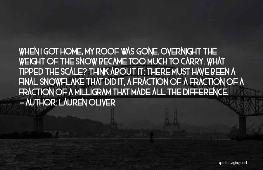 Lauren Oliver Quotes: When I Got Home, My Roof Was Gone. Overnight The Weight Of The Snow Became Too Much To Carry. What