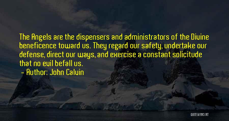 John Calvin Quotes: The Angels Are The Dispensers And Administrators Of The Divine Beneficence Toward Us. They Regard Our Safety, Undertake Our Defense,