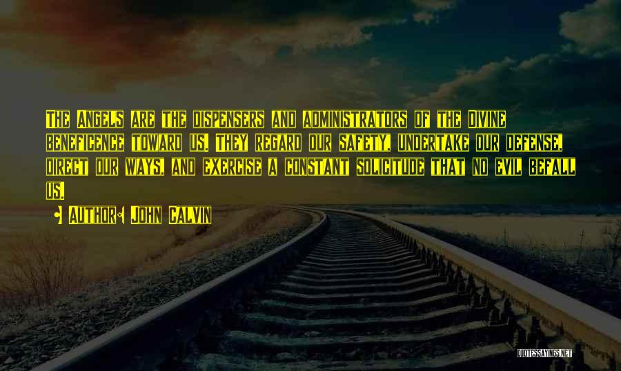 John Calvin Quotes: The Angels Are The Dispensers And Administrators Of The Divine Beneficence Toward Us. They Regard Our Safety, Undertake Our Defense,