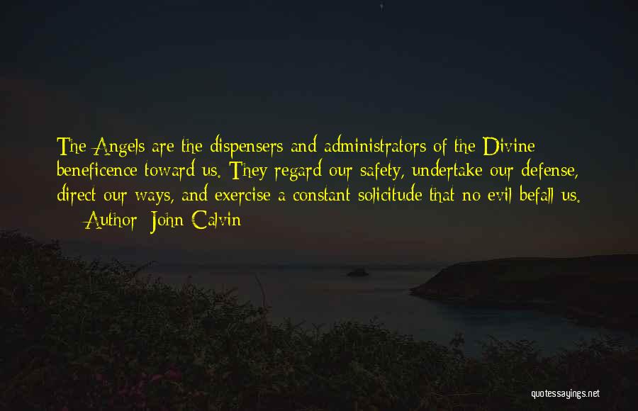 John Calvin Quotes: The Angels Are The Dispensers And Administrators Of The Divine Beneficence Toward Us. They Regard Our Safety, Undertake Our Defense,