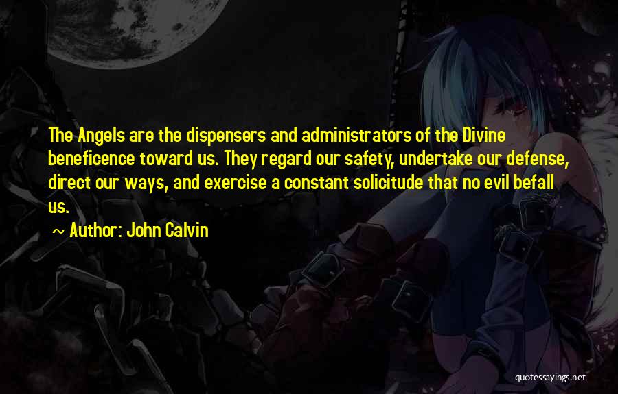 John Calvin Quotes: The Angels Are The Dispensers And Administrators Of The Divine Beneficence Toward Us. They Regard Our Safety, Undertake Our Defense,