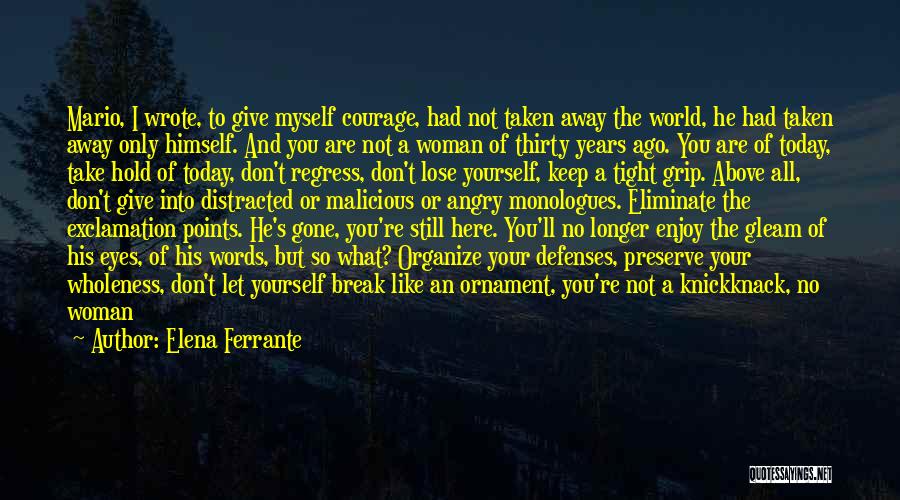 Elena Ferrante Quotes: Mario, I Wrote, To Give Myself Courage, Had Not Taken Away The World, He Had Taken Away Only Himself. And