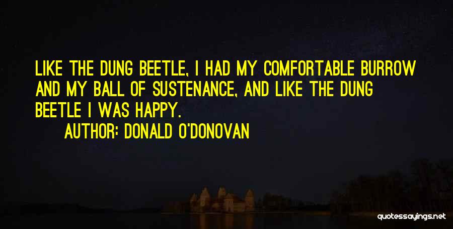 Donald O'Donovan Quotes: Like The Dung Beetle, I Had My Comfortable Burrow And My Ball Of Sustenance, And Like The Dung Beetle I