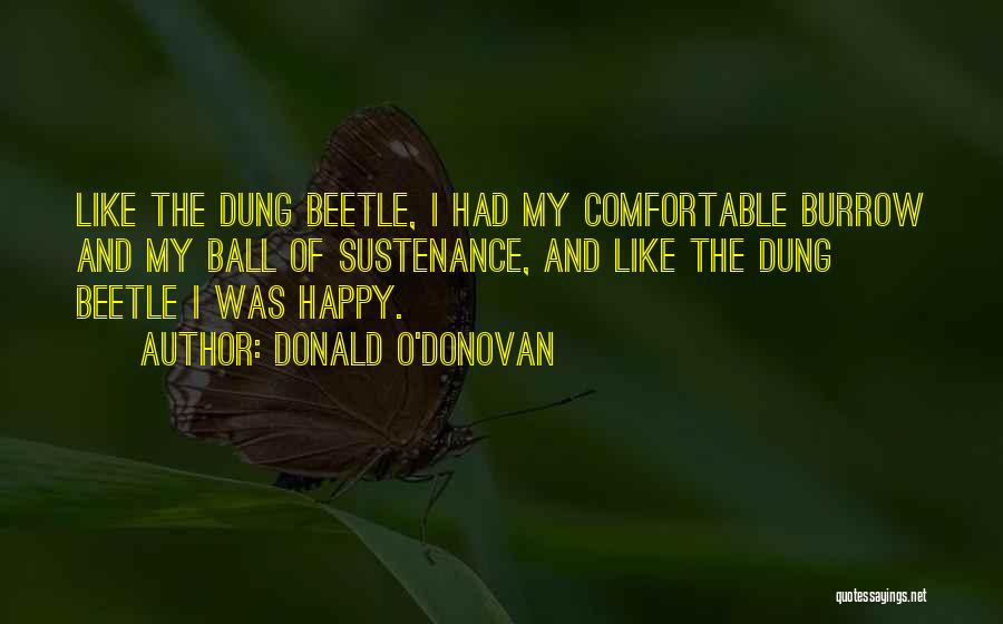 Donald O'Donovan Quotes: Like The Dung Beetle, I Had My Comfortable Burrow And My Ball Of Sustenance, And Like The Dung Beetle I