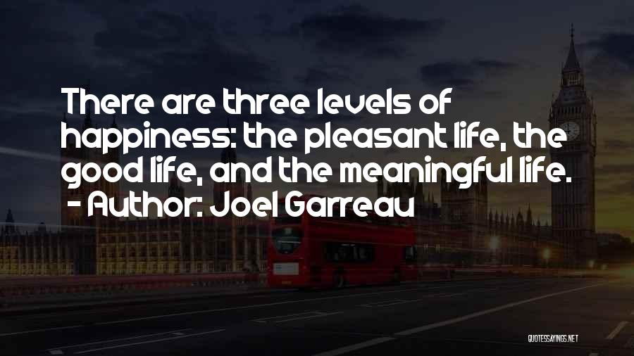 Joel Garreau Quotes: There Are Three Levels Of Happiness: The Pleasant Life, The Good Life, And The Meaningful Life.