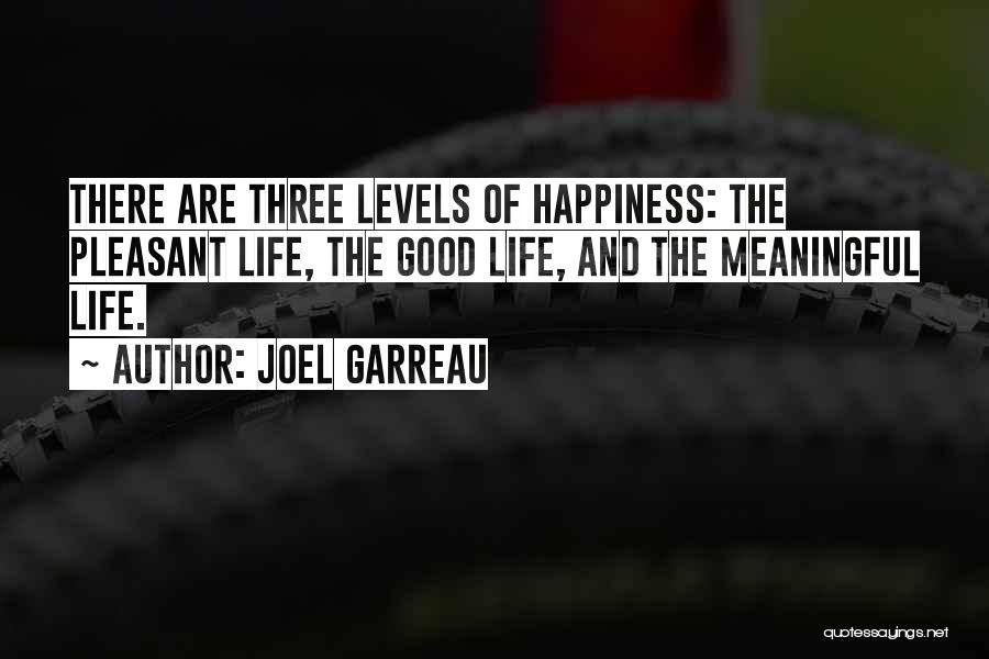 Joel Garreau Quotes: There Are Three Levels Of Happiness: The Pleasant Life, The Good Life, And The Meaningful Life.