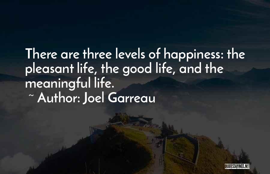 Joel Garreau Quotes: There Are Three Levels Of Happiness: The Pleasant Life, The Good Life, And The Meaningful Life.
