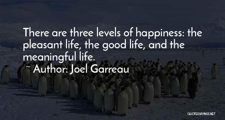 Joel Garreau Quotes: There Are Three Levels Of Happiness: The Pleasant Life, The Good Life, And The Meaningful Life.