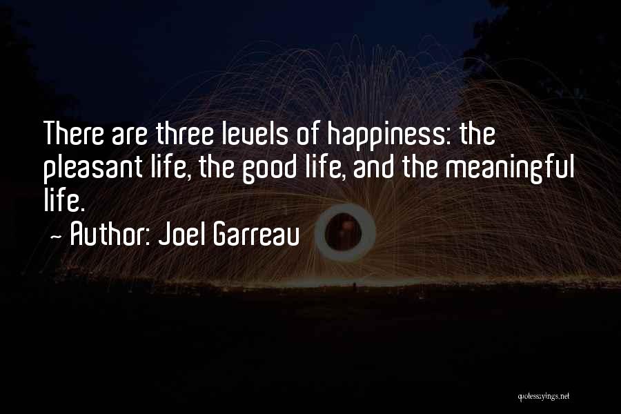 Joel Garreau Quotes: There Are Three Levels Of Happiness: The Pleasant Life, The Good Life, And The Meaningful Life.