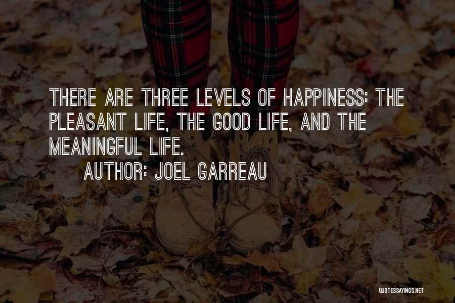 Joel Garreau Quotes: There Are Three Levels Of Happiness: The Pleasant Life, The Good Life, And The Meaningful Life.