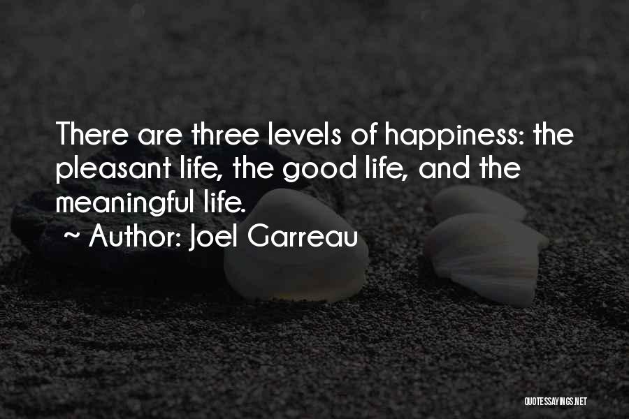 Joel Garreau Quotes: There Are Three Levels Of Happiness: The Pleasant Life, The Good Life, And The Meaningful Life.