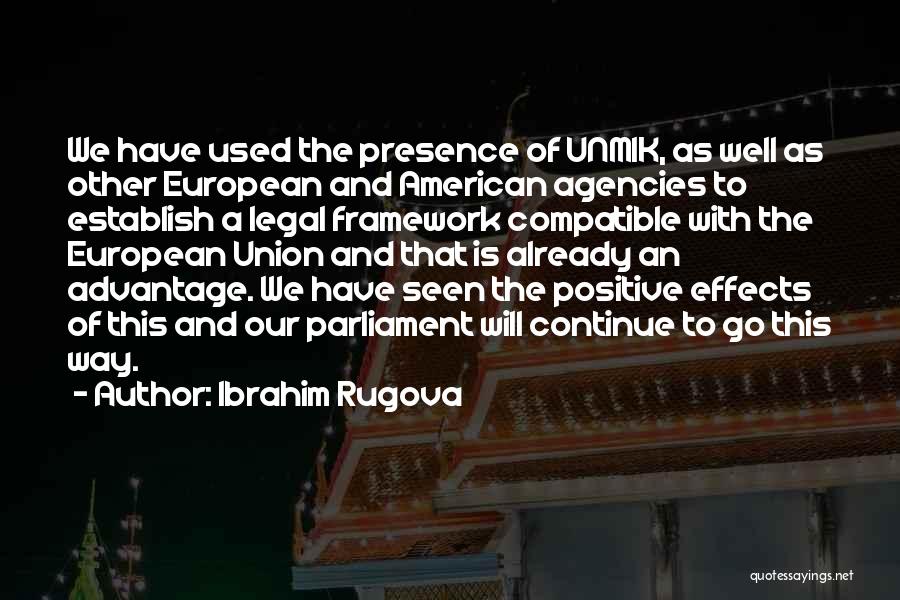 Ibrahim Rugova Quotes: We Have Used The Presence Of Unmik, As Well As Other European And American Agencies To Establish A Legal Framework