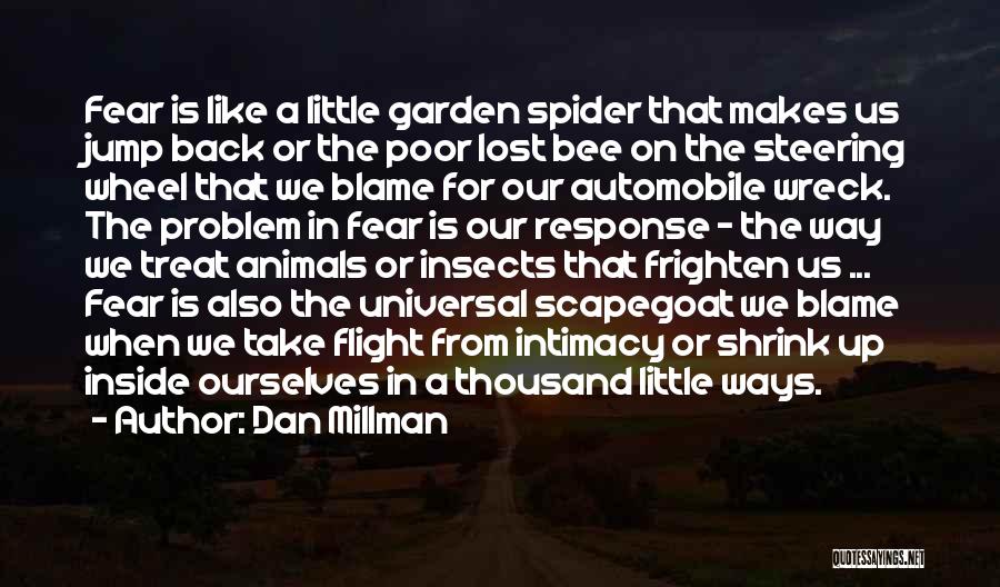 Dan Millman Quotes: Fear Is Like A Little Garden Spider That Makes Us Jump Back Or The Poor Lost Bee On The Steering