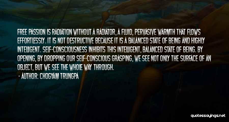 Chogyam Trungpa Quotes: Free Passion Is Radiation Without A Radiator, A Fluid, Pervasive Warmth That Flows Effortlessly. It Is Not Destructive Because It