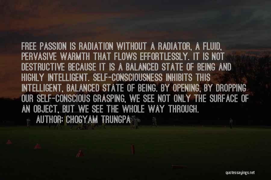 Chogyam Trungpa Quotes: Free Passion Is Radiation Without A Radiator, A Fluid, Pervasive Warmth That Flows Effortlessly. It Is Not Destructive Because It