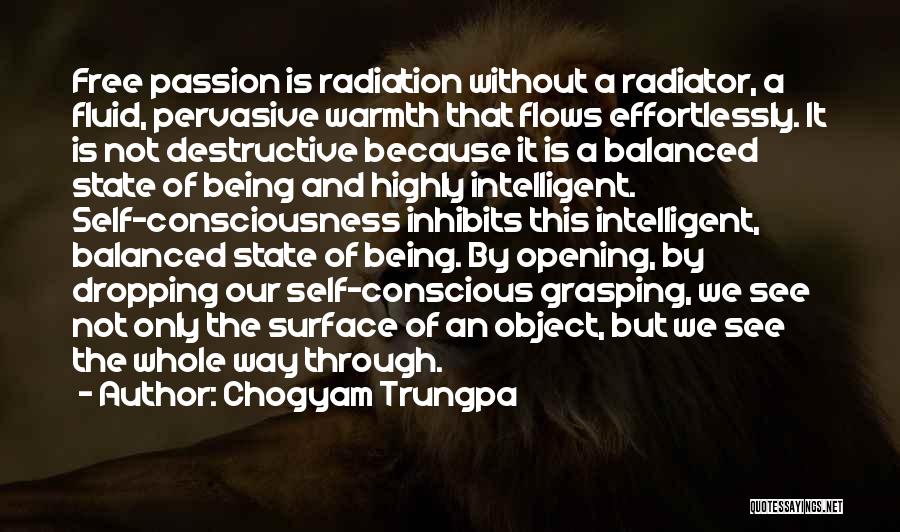 Chogyam Trungpa Quotes: Free Passion Is Radiation Without A Radiator, A Fluid, Pervasive Warmth That Flows Effortlessly. It Is Not Destructive Because It