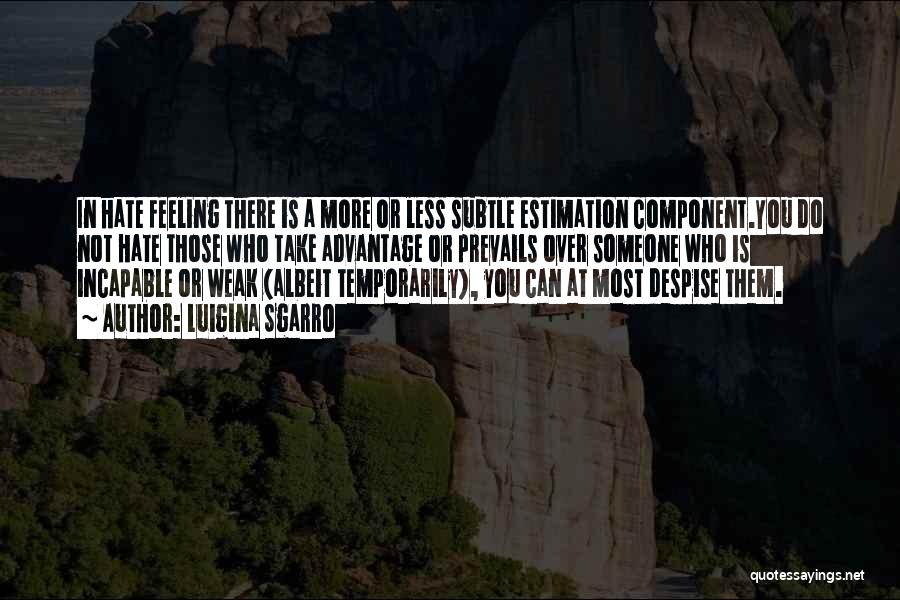 Luigina Sgarro Quotes: In Hate Feeling There Is A More Or Less Subtle Estimation Component.you Do Not Hate Those Who Take Advantage Or
