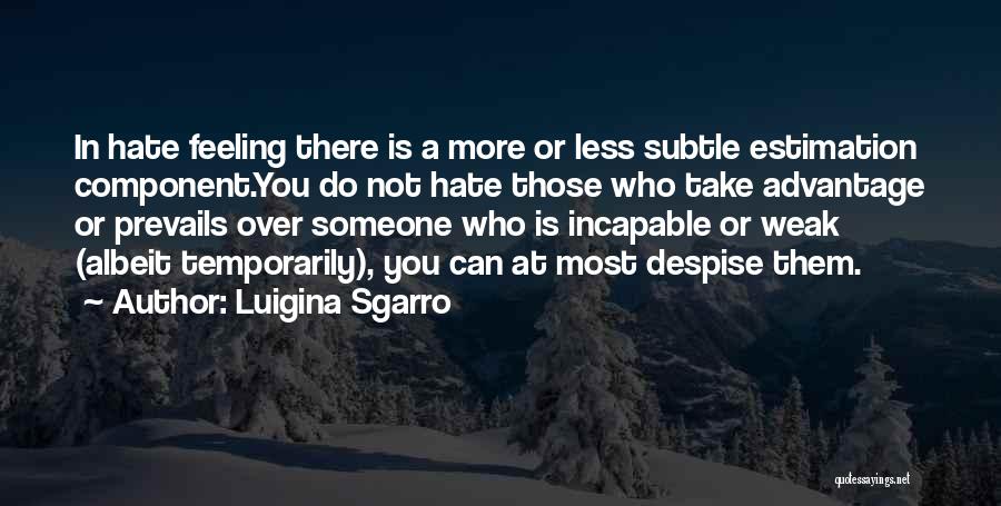 Luigina Sgarro Quotes: In Hate Feeling There Is A More Or Less Subtle Estimation Component.you Do Not Hate Those Who Take Advantage Or