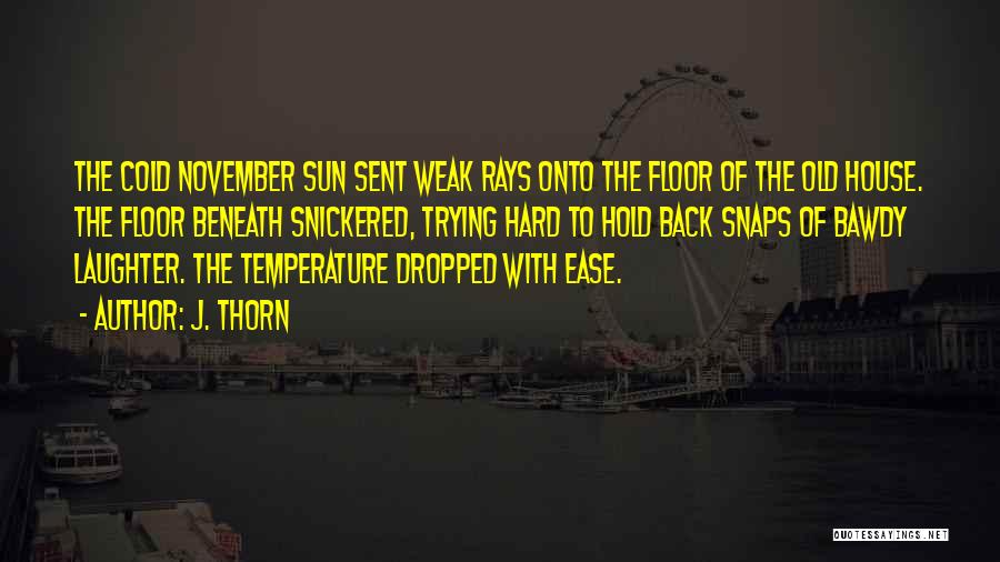 J. Thorn Quotes: The Cold November Sun Sent Weak Rays Onto The Floor Of The Old House. The Floor Beneath Snickered, Trying Hard