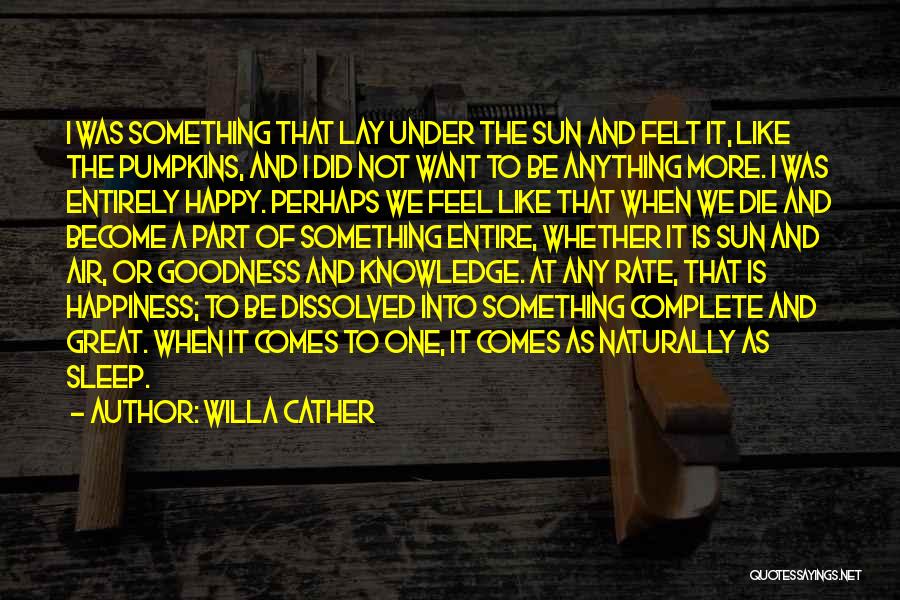 Willa Cather Quotes: I Was Something That Lay Under The Sun And Felt It, Like The Pumpkins, And I Did Not Want To