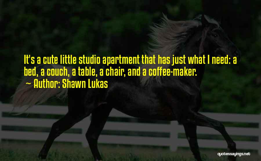 Shawn Lukas Quotes: It's A Cute Little Studio Apartment That Has Just What I Need: A Bed, A Couch, A Table, A Chair,