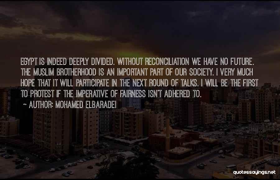 Mohamed ElBaradei Quotes: Egypt Is Indeed Deeply Divided. Without Reconciliation We Have No Future. The Muslim Brotherhood Is An Important Part Of Our