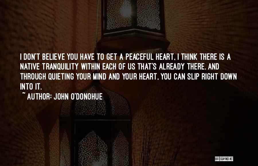 John O'Donohue Quotes: I Don't Believe You Have To Get A Peaceful Heart, I Think There Is A Native Tranquility Within Each Of