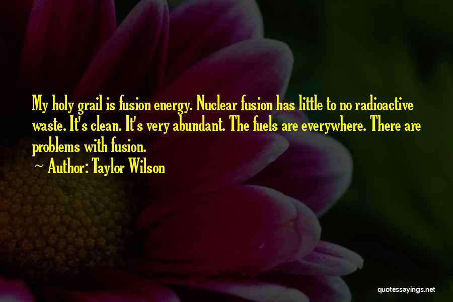 Taylor Wilson Quotes: My Holy Grail Is Fusion Energy. Nuclear Fusion Has Little To No Radioactive Waste. It's Clean. It's Very Abundant. The