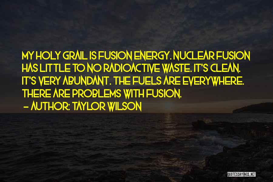 Taylor Wilson Quotes: My Holy Grail Is Fusion Energy. Nuclear Fusion Has Little To No Radioactive Waste. It's Clean. It's Very Abundant. The