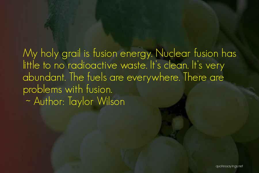 Taylor Wilson Quotes: My Holy Grail Is Fusion Energy. Nuclear Fusion Has Little To No Radioactive Waste. It's Clean. It's Very Abundant. The