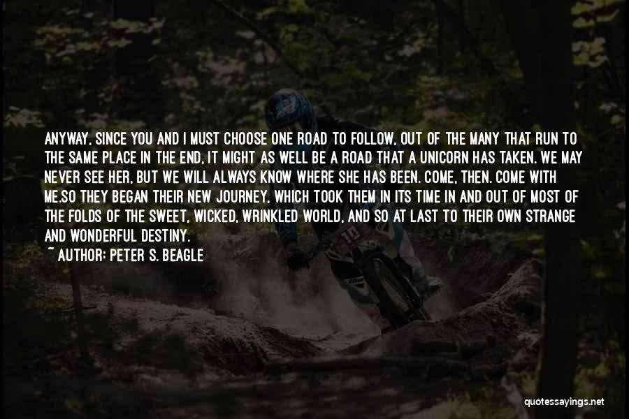 Peter S. Beagle Quotes: Anyway, Since You And I Must Choose One Road To Follow, Out Of The Many That Run To The Same